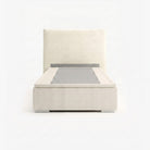 Lisbon super single high lift up storage bed frame in white performance fabric

