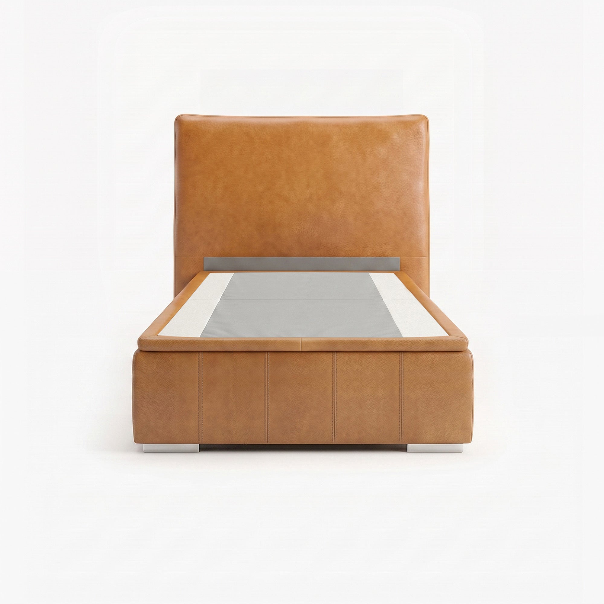Lisbon super single high lift up storage bed frame in chester tan leather