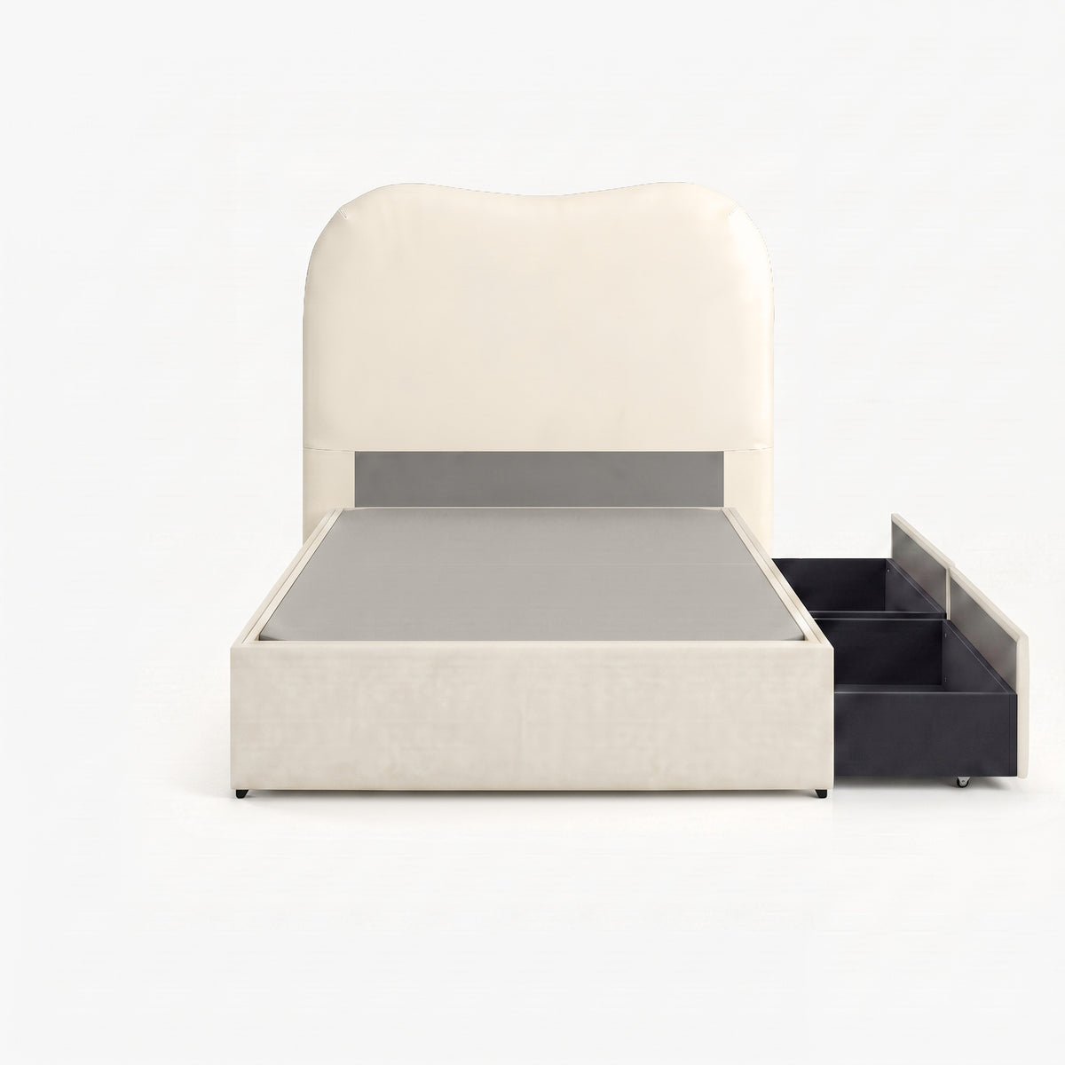 Marlow super single left drawer storage bed frame in white performance fabric