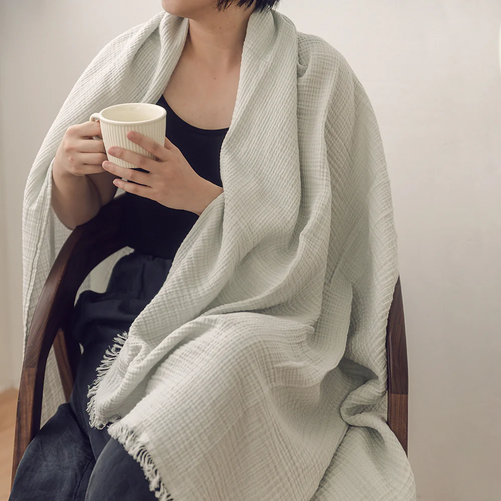 Sunday Bedding - Organic Cotton Cloud Throw Frosted Mint Lifestyle Photo