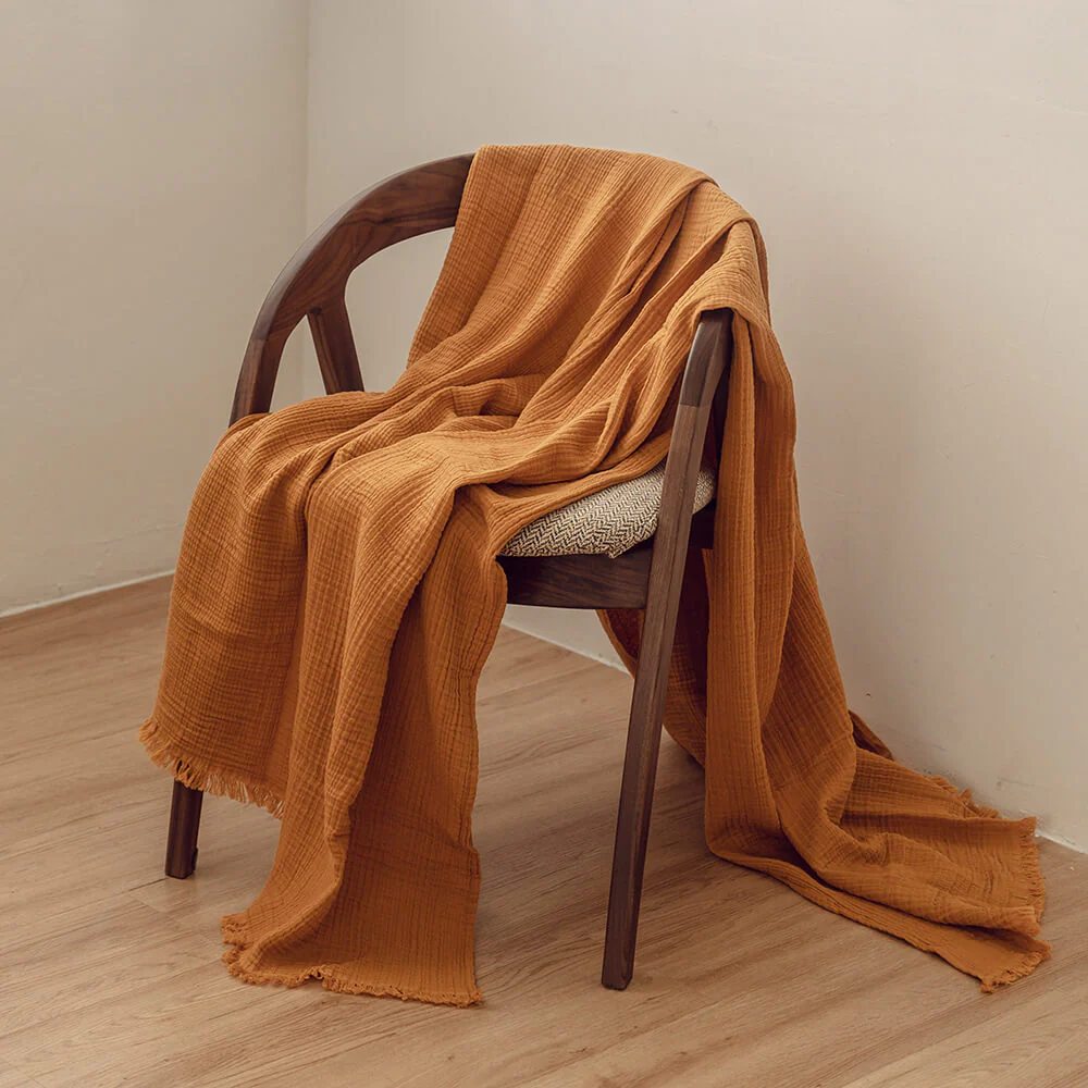 Sunday Bedding - Organic Cotton Cloud Throw Sienna Yellow Lifestyle Photo