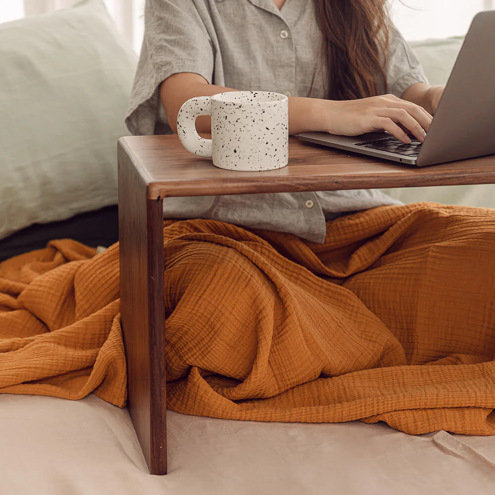 Sunday Bedding - Organic Cotton Cloud Throw Sienna Yellow Lifestyle Photo