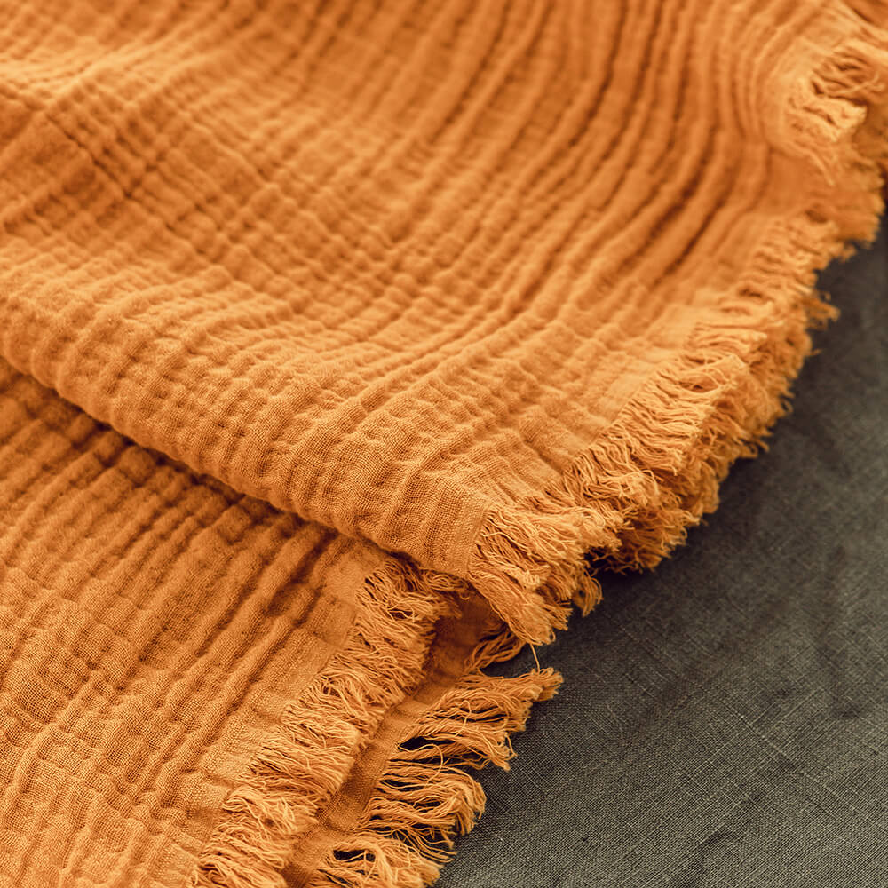 Sunday Bedding - Organic Cotton Cloud Throw Sienna Yellow Detail Photo