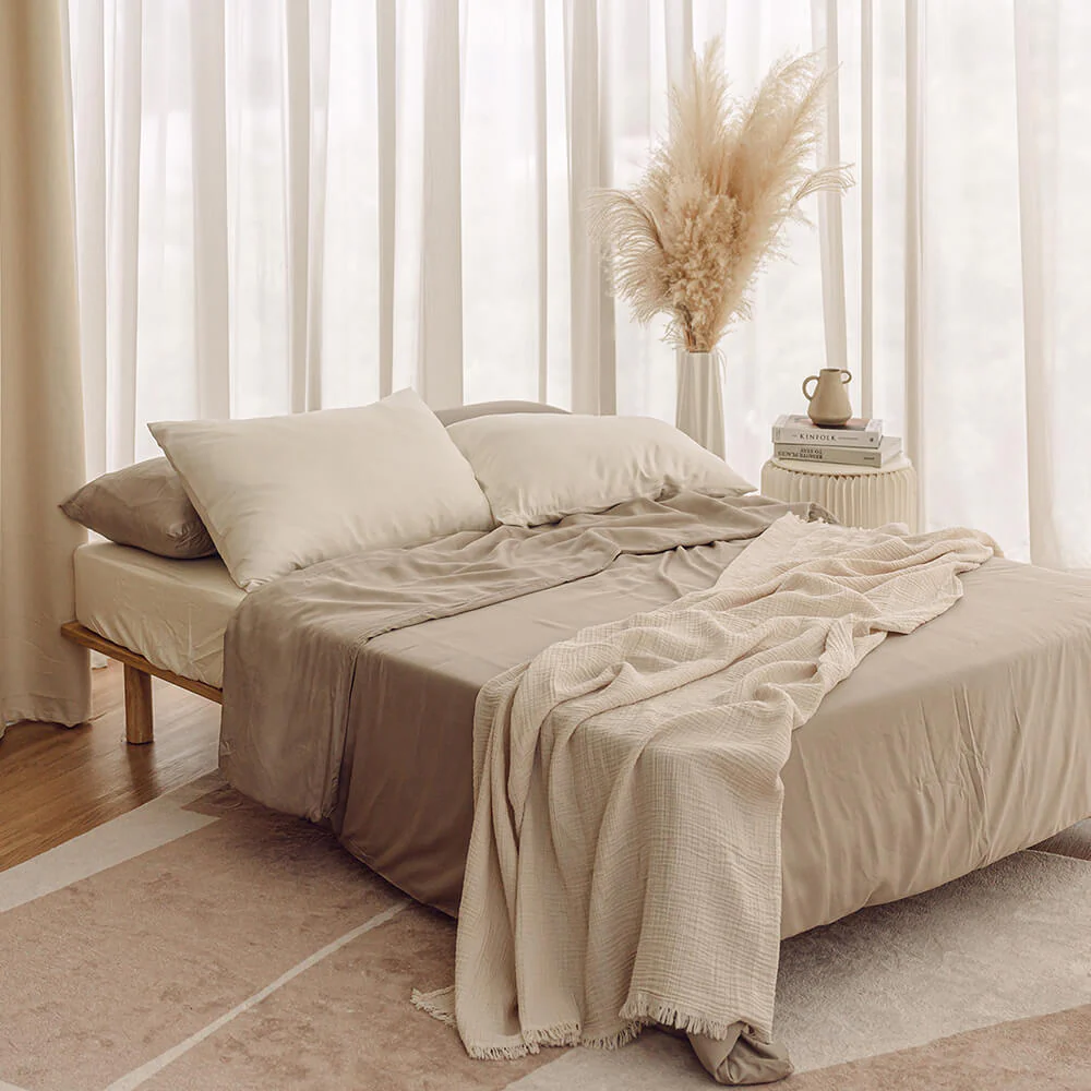 Sunday Bedding - Organic Cotton Cloud Throw Soft Ecru Lifestyle Photo