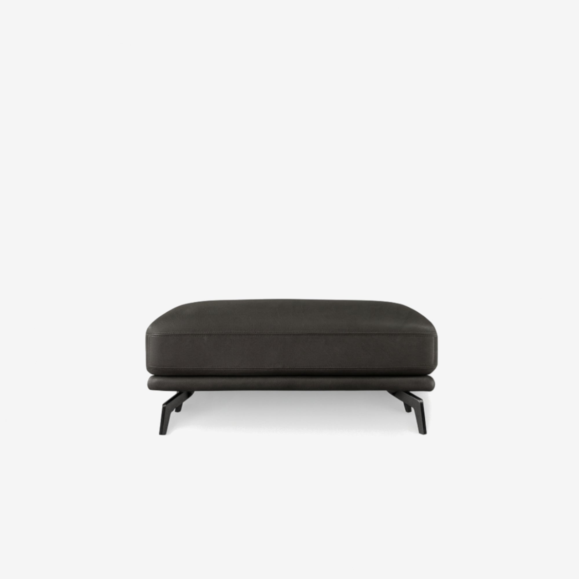 Portage Leather Ottoman Raw Black