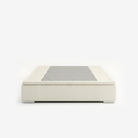 Queen lift up storage bed frame in white performance fabric
