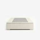 Queen high lift up storage bed frame in white performance fabric
