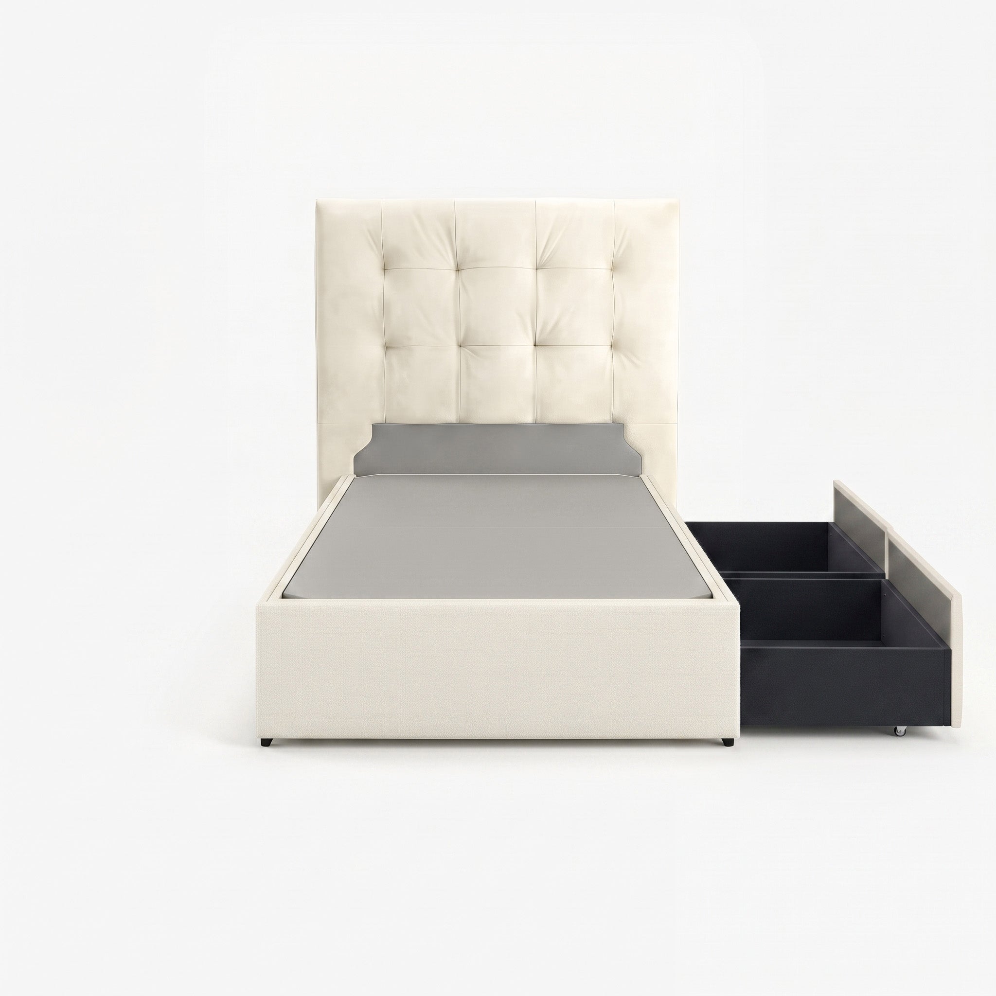 Tokyo single left drawer storage bed frame in white performance fabric