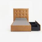 Tokyo single left drawer storage bed frame in chester tan leather
