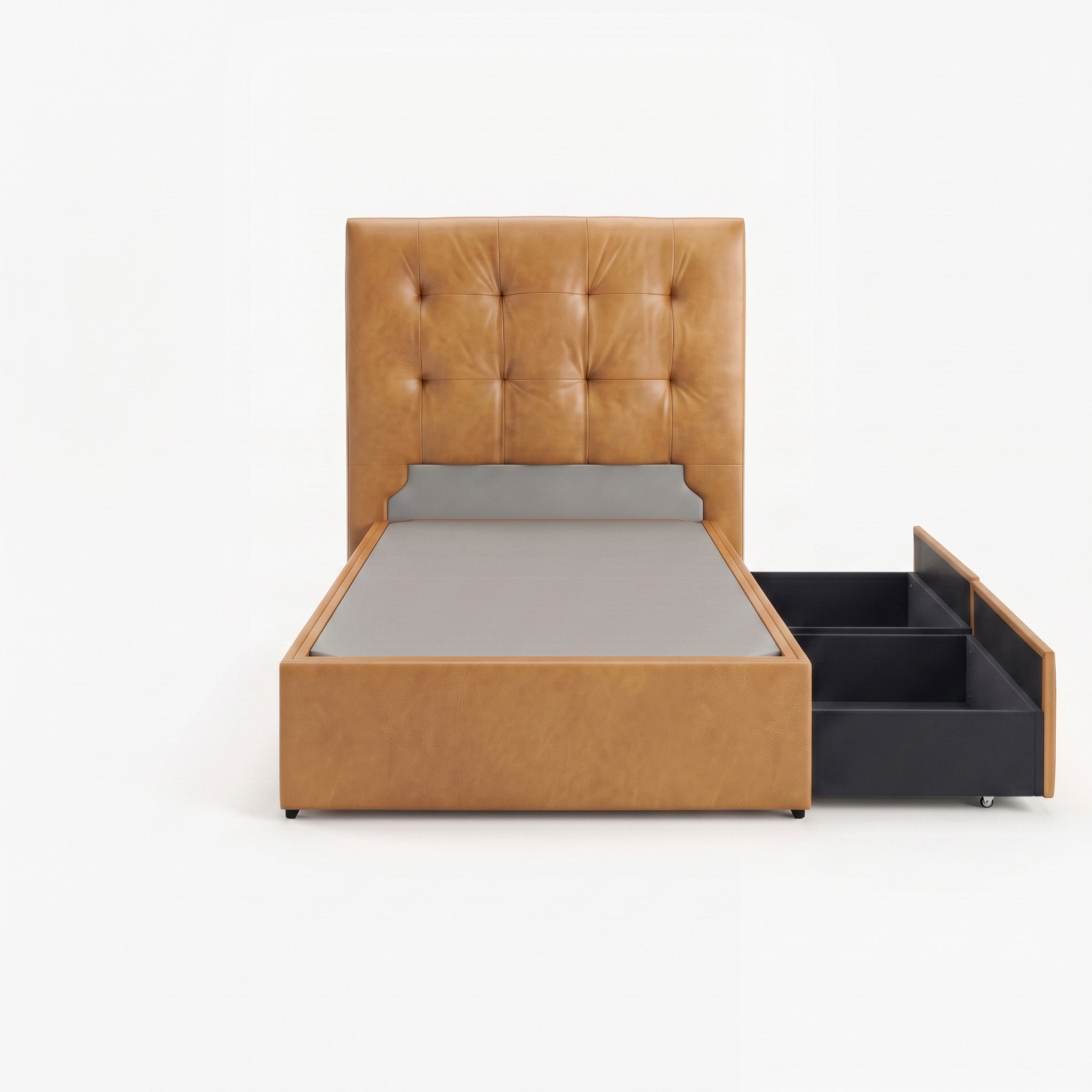 Tokyo single left drawer storage bed frame in chester tan leather
