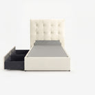 Tokyo single right drawer storage bed frame in white performance fabric
