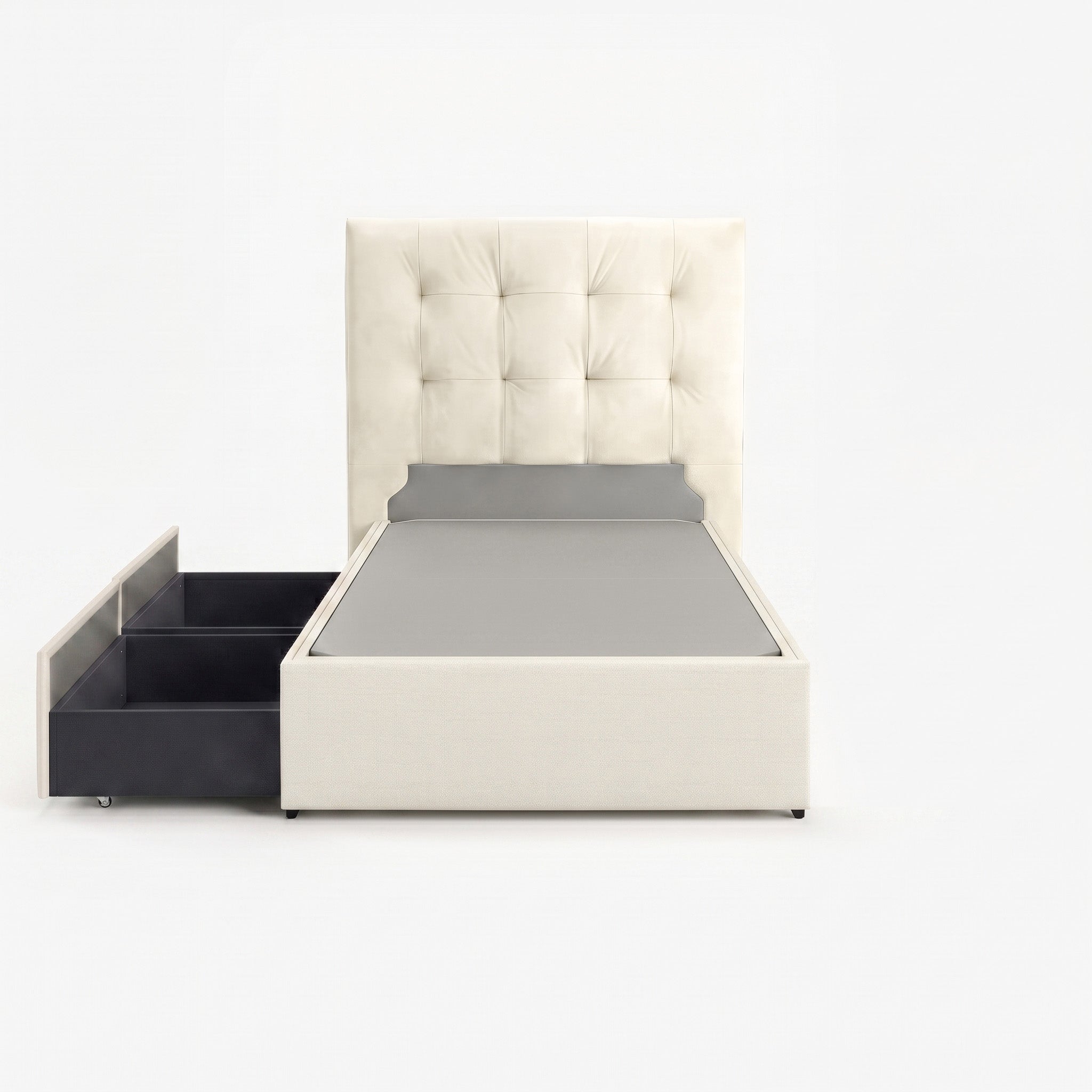 Tokyo single right drawer storage bed frame in white performance fabric