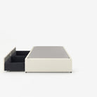 Tokyo single right drawer storage bed frame in white performance fabric
