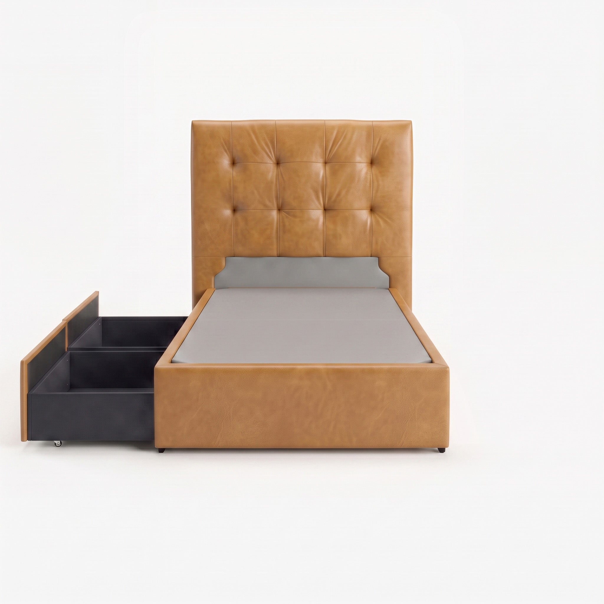Tokyo single right drawer storage bed frame in chester tan leather
