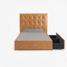 Tokyo super single left drawer storage bed frame in chester tan leather

