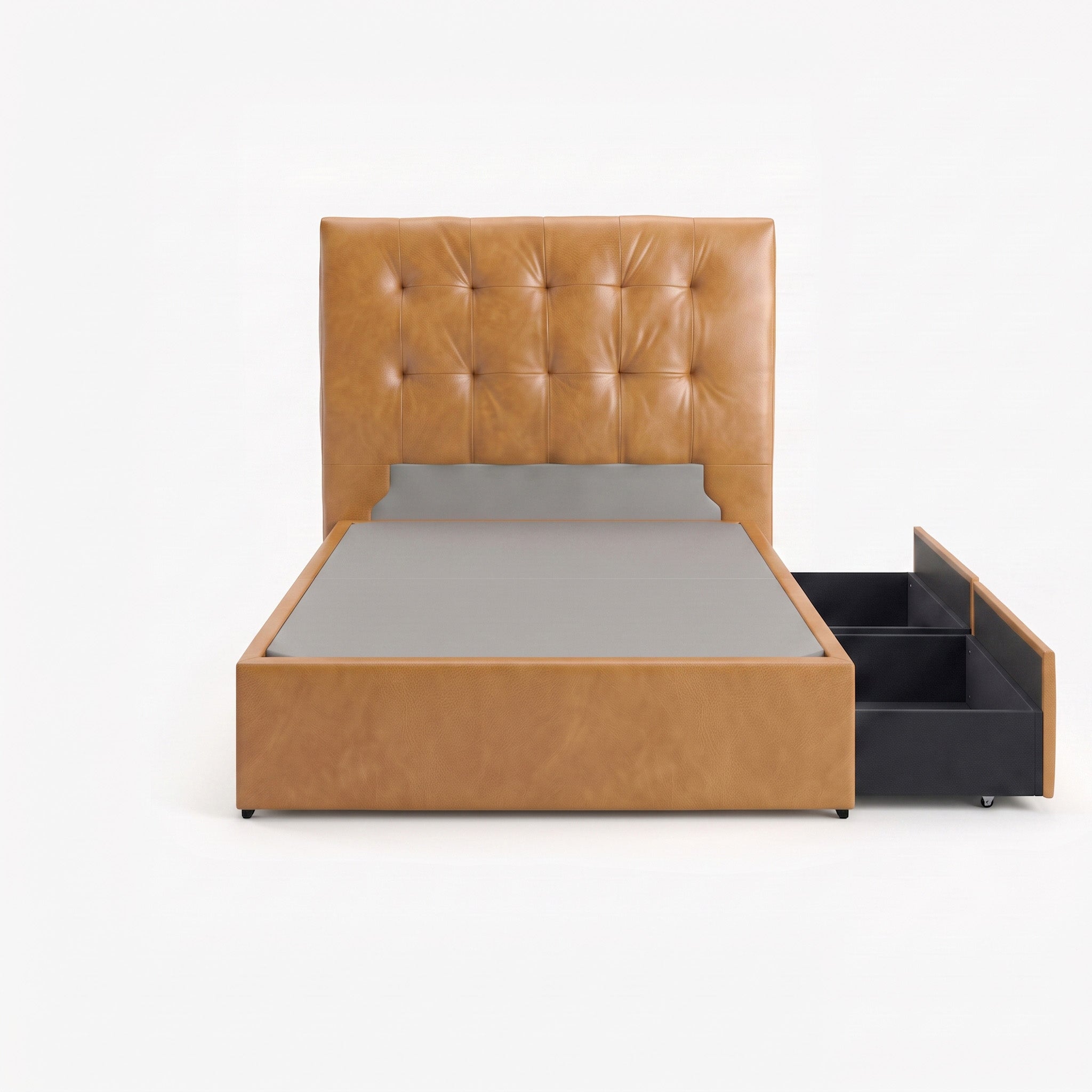 Tokyo super single left drawer storage bed frame in chester tan leather
