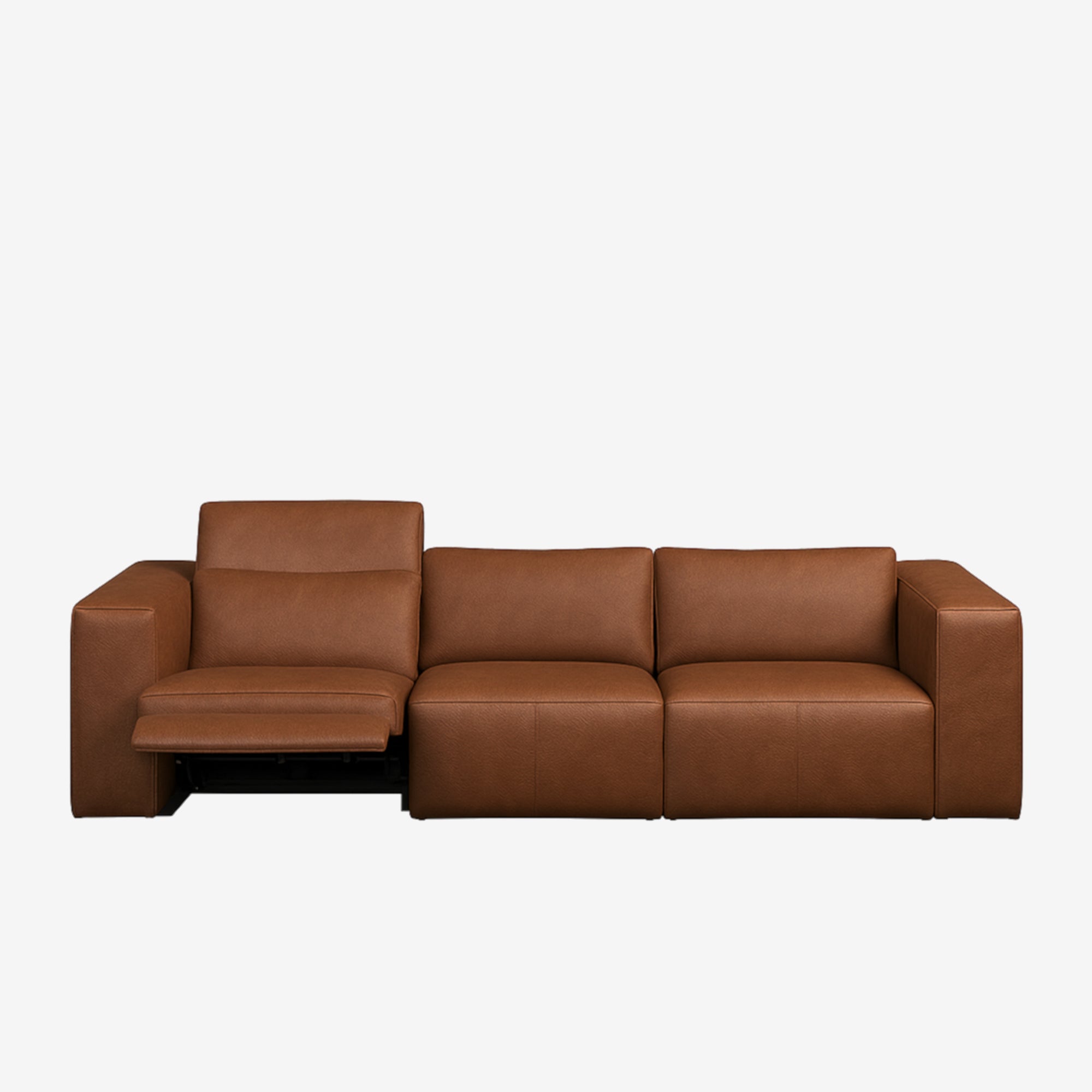 Beaumont 3 Seater Leather Recliner Sofa Satine Natural Brown