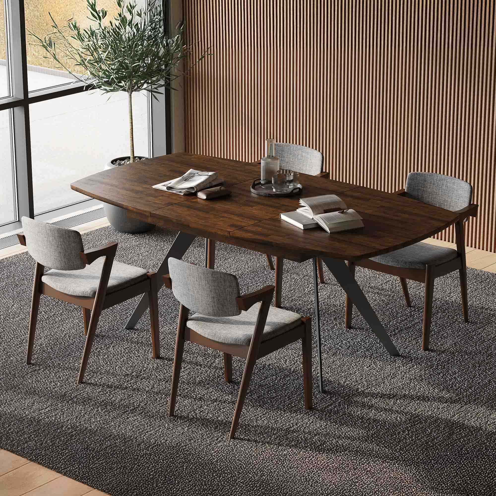Dining Table Set for 4-6 Hudson Extendable Dining Table 1.4-1.9m + 4 Atlas Mocha Walnut Dining Chairs Lifestyle Photo