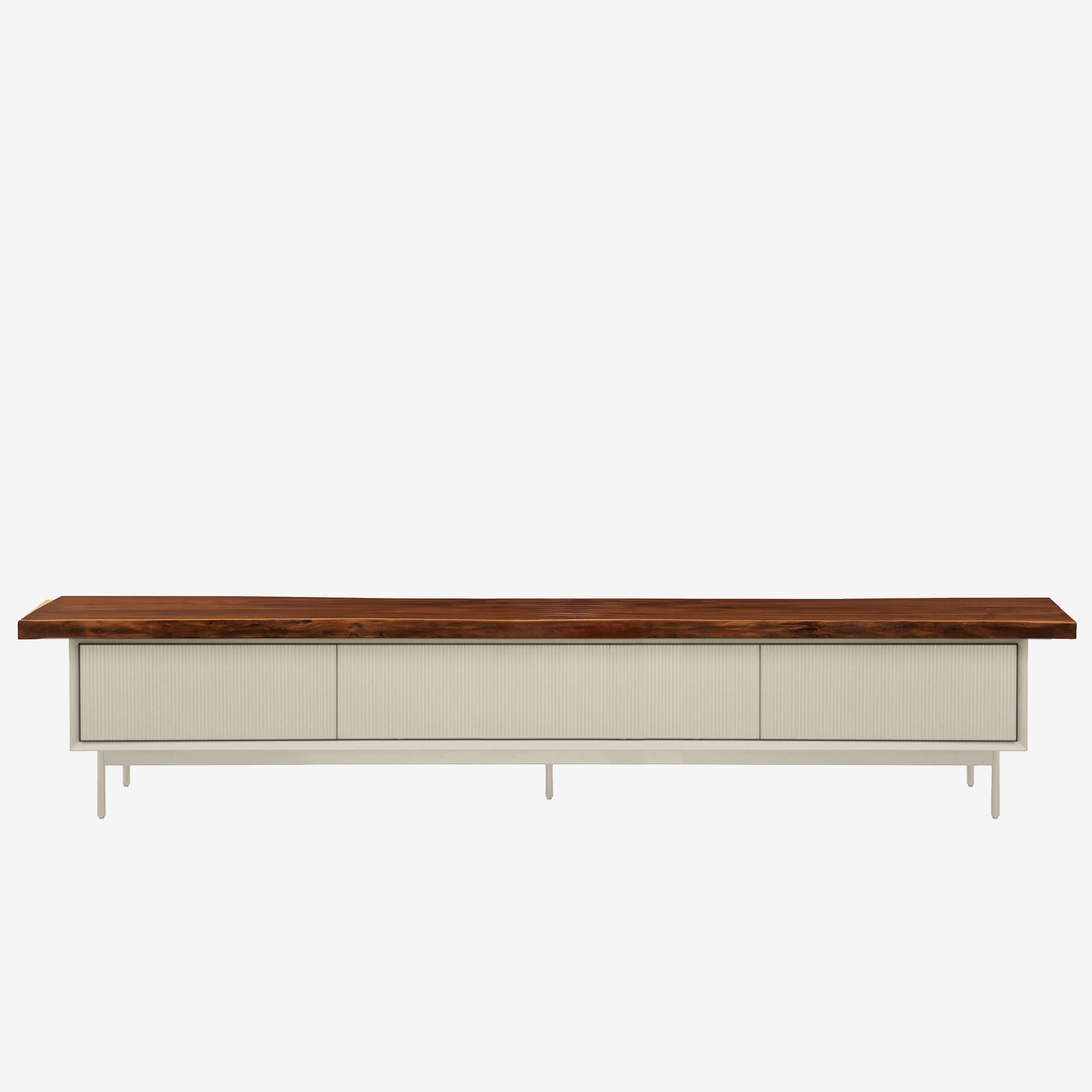 Graye TV Console 2.2m Off White with Solid American Black Walnut Wood Top