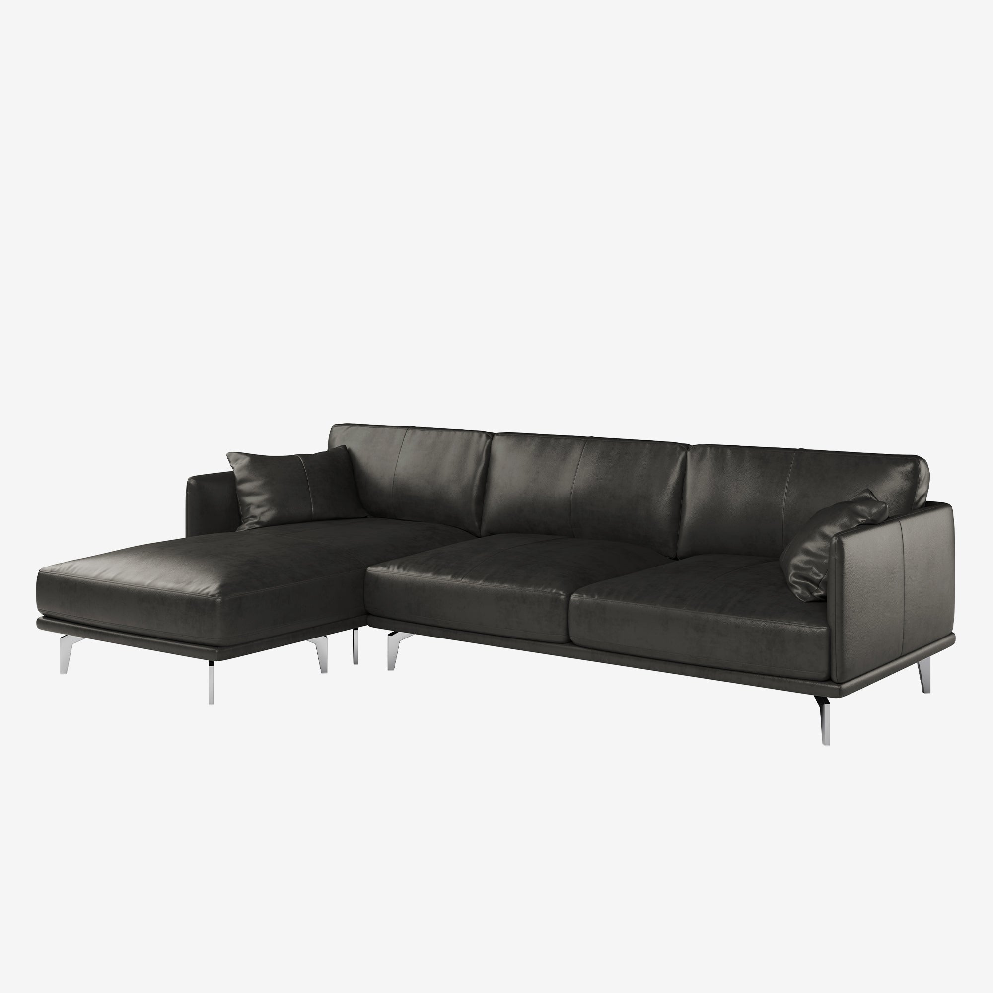 Portage L-Shaped Leather Sofa Raw Black Left
