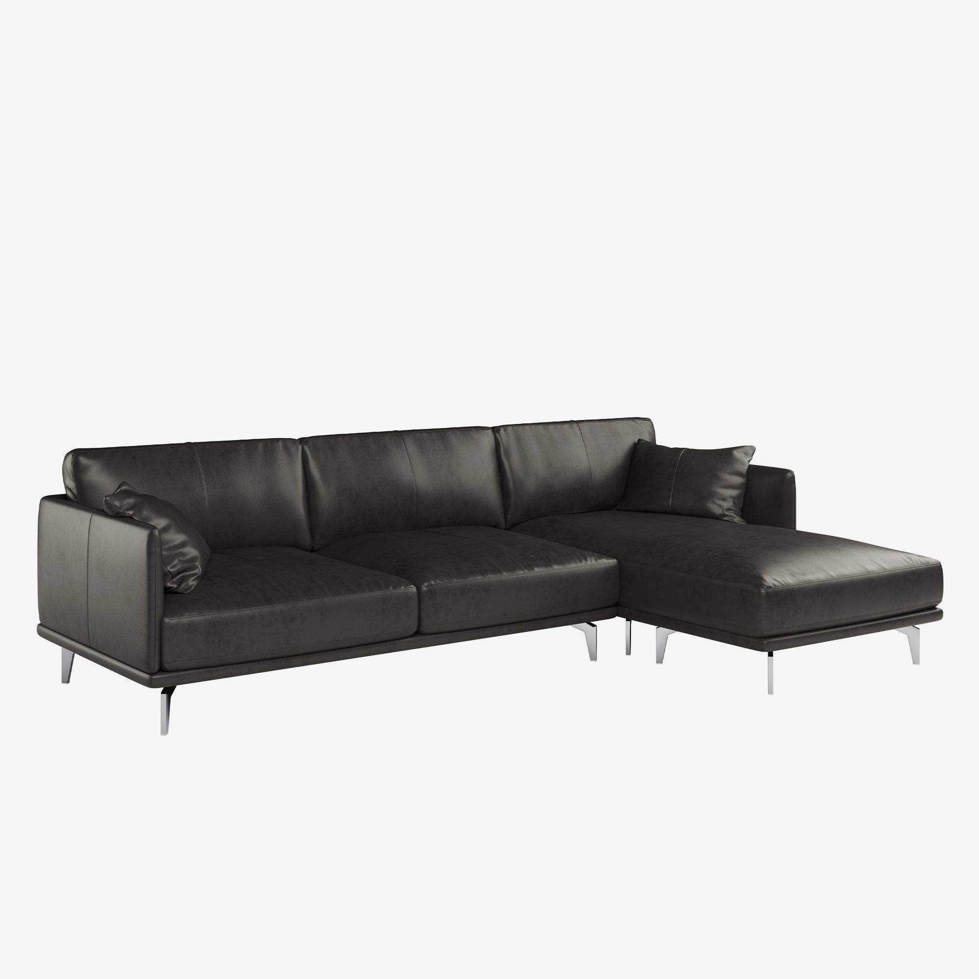 Portage L-Shaped Leather Sofa Raw Black Right 