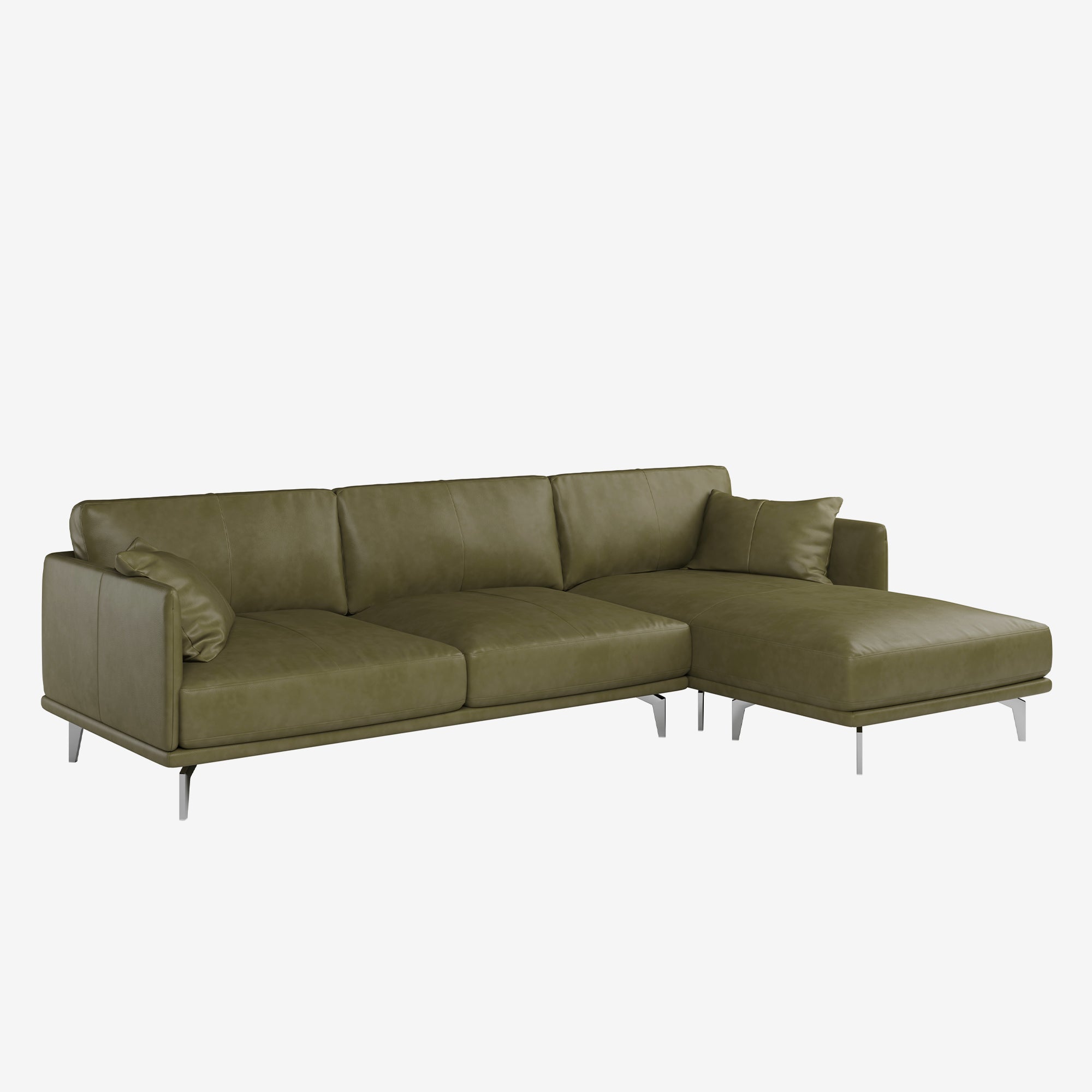 Portage L-Shaped Leather Sofa Satine Olive Right 