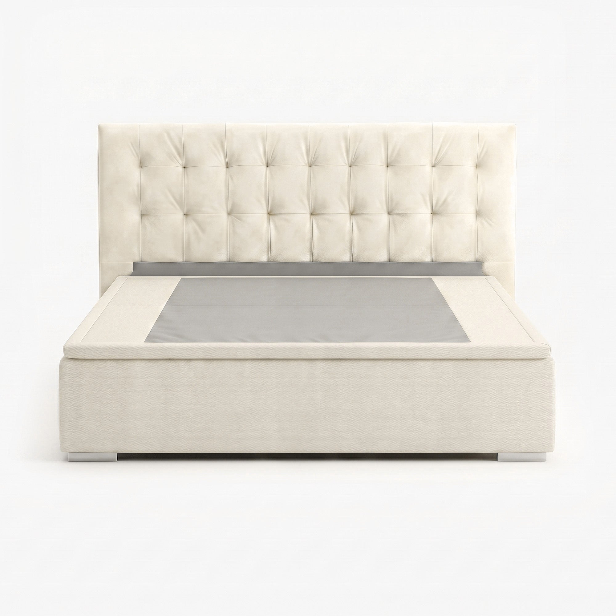 Tokyo king high lift up storage bed frame in white performance fabric
