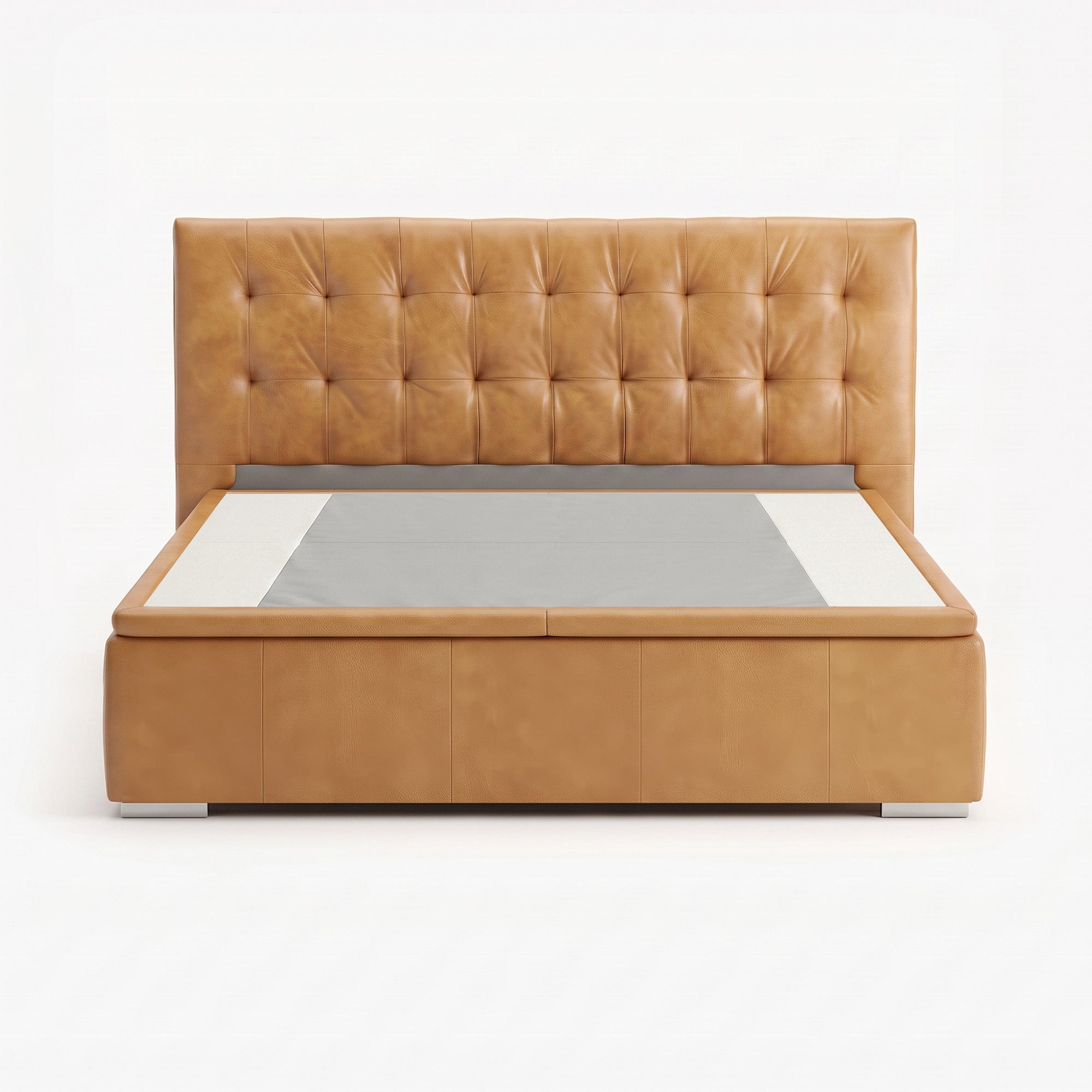 Tokyo king high lift up storage bed frame in chester tan leather

