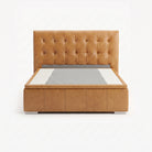 Tokyo queen high lift up storage bed frame in chester tan leather
