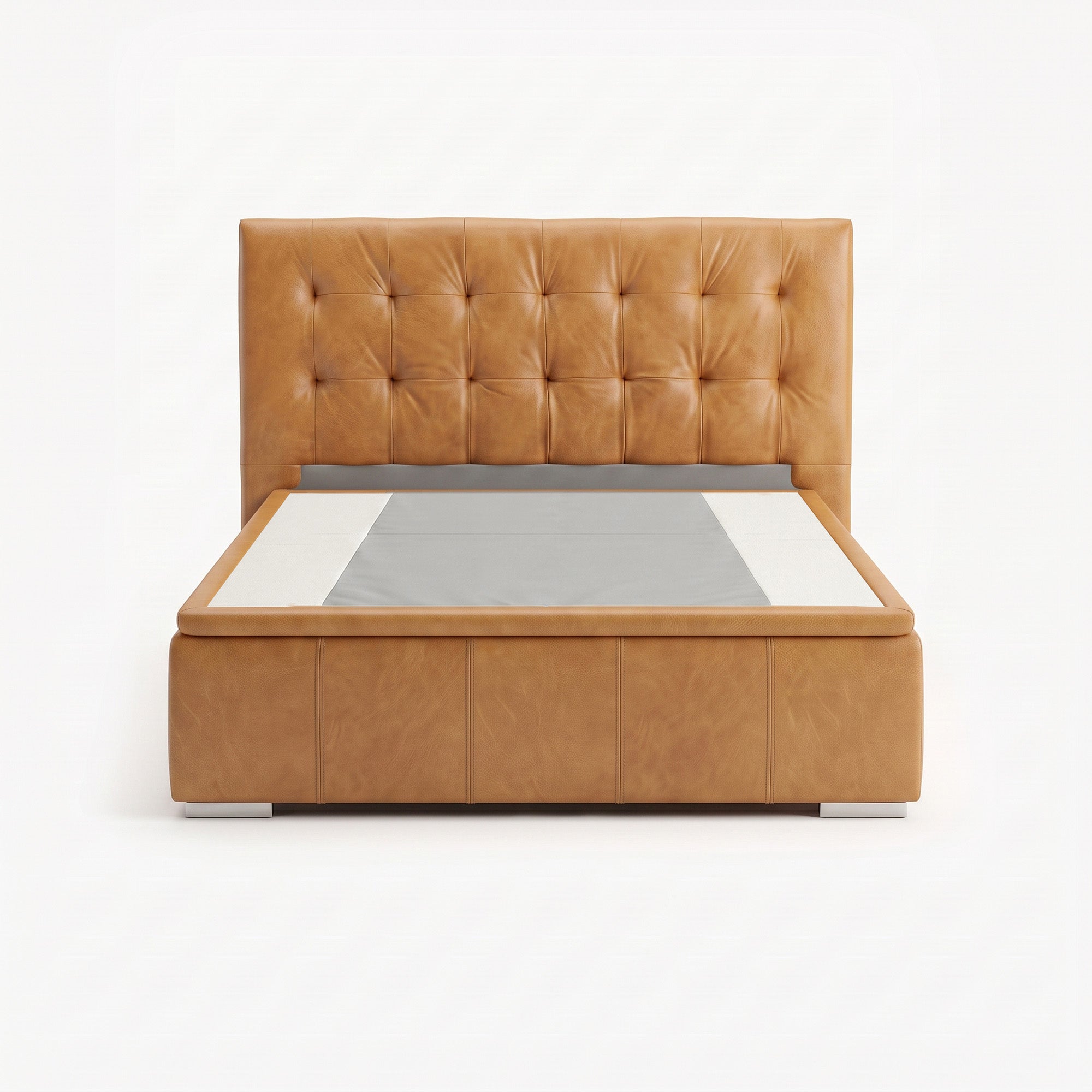 Tokyo queen high lift up storage bed frame in chester tan leather
