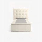 Tokyo single high lift up storage bed frame in white performance fabric
