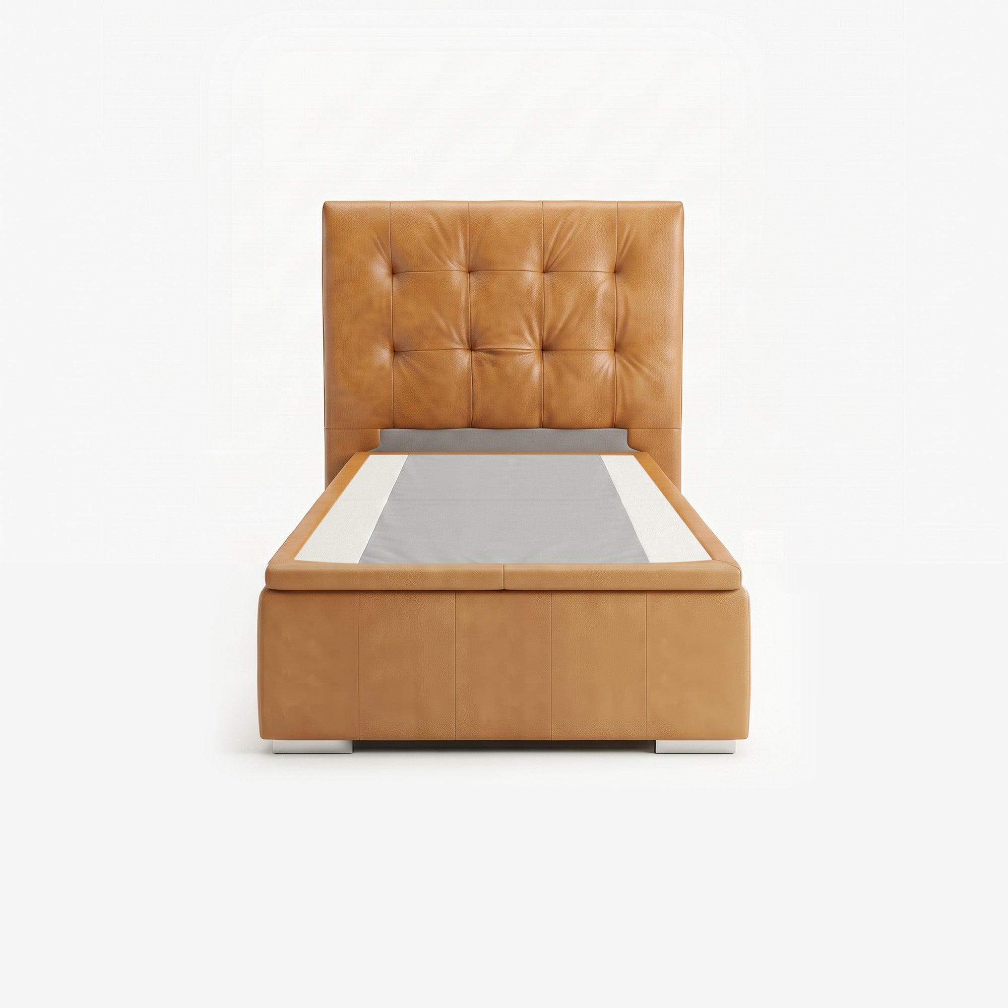 Tokyo single high lift up storage bed frame in chester tan leather

