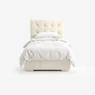 Tokyo single lift up storage bed frame in white performance fabric
