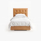 Tokyo single lift up storage bed frame in chester tan leather

