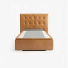 Tokyo super single lift up storage bed frame in chester tan leather

