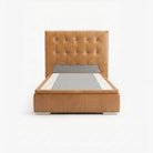 Tokyo super single high lift up storage bed frame in chester tan leather
