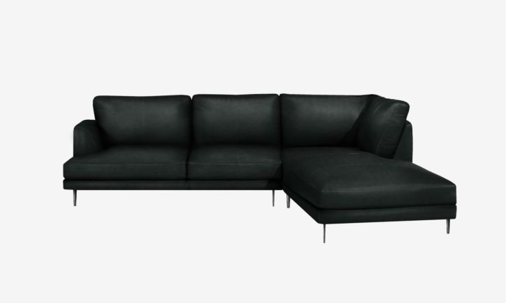 Angus L- Shaped Chaise Sofa - Leather - Raw Black
