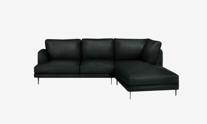 Angus L- Shaped Chaise Sofa - Leather - Raw Black