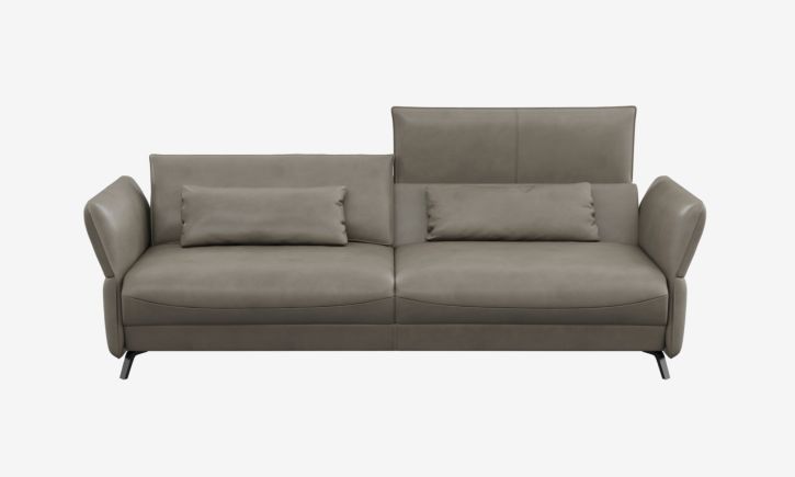 Front view photo of Ashby 3 Seater Sofa in Satine Taupe Leather against white background