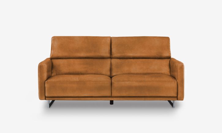 Maison 3 seater sofa in premium chester tan leather front view