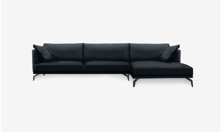 Portage L- Shaped Lounge Sofa - Leather - Raw Black