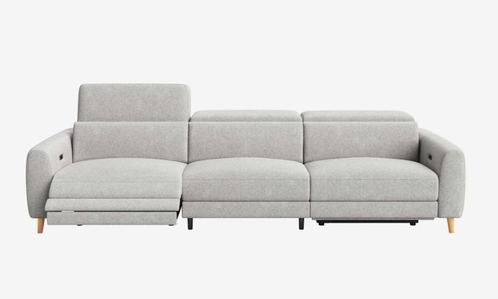 Product Photo of Hampton 4 Seater Recliner Sofa in Easy Clean Fabric Grey Front View.