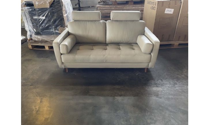 Hugh 2 Seater Sofa  with 2 Headrest - Leather - Rio Light Taupe 