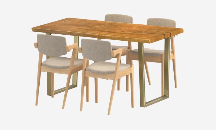 Indonesian Teak 1.6m Dining Table and Atlas Dining Chair Natural Set of 4 Angle Photo.