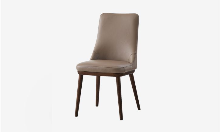 Product Photo of Leo Dining Chair in Stone Leather angled view.