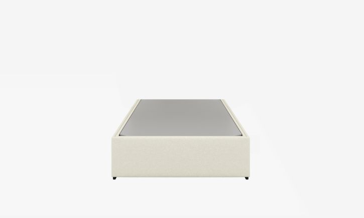 Product photo of Lisbon Single Size Storage Bed Frame without Headboard in Easy Clean Fabric White Front View without mattress.