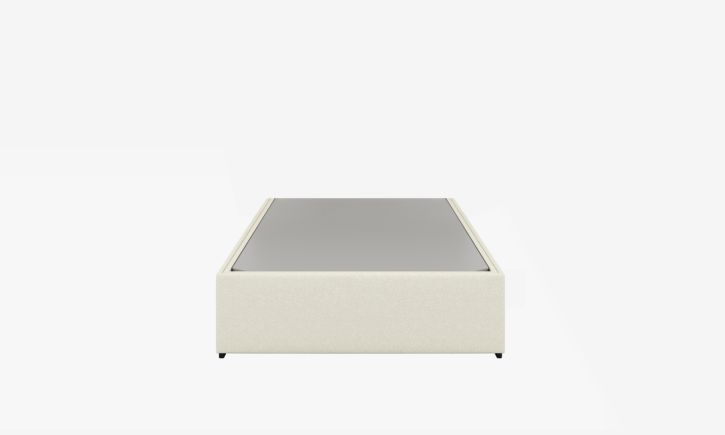 Product photo of Lisbon Super Single Size Storage Bed Frame without Headboard in Easy Clean Fabric White Front View without mattress.