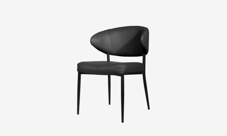 Product photo of Luna Dining Chair in Genuine Black Leather Angled Front View
