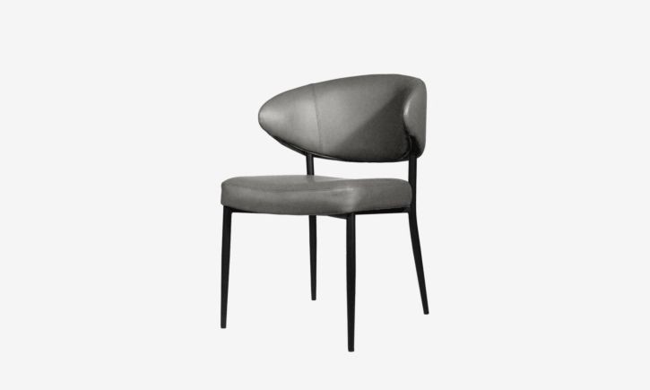 Luna Dining Chair in Genuine Leather Charcoal Colour Angled Front View