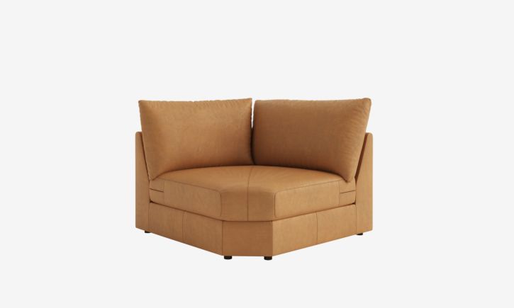Melo Curved Corner Sofa Chester Tan Front Angle.